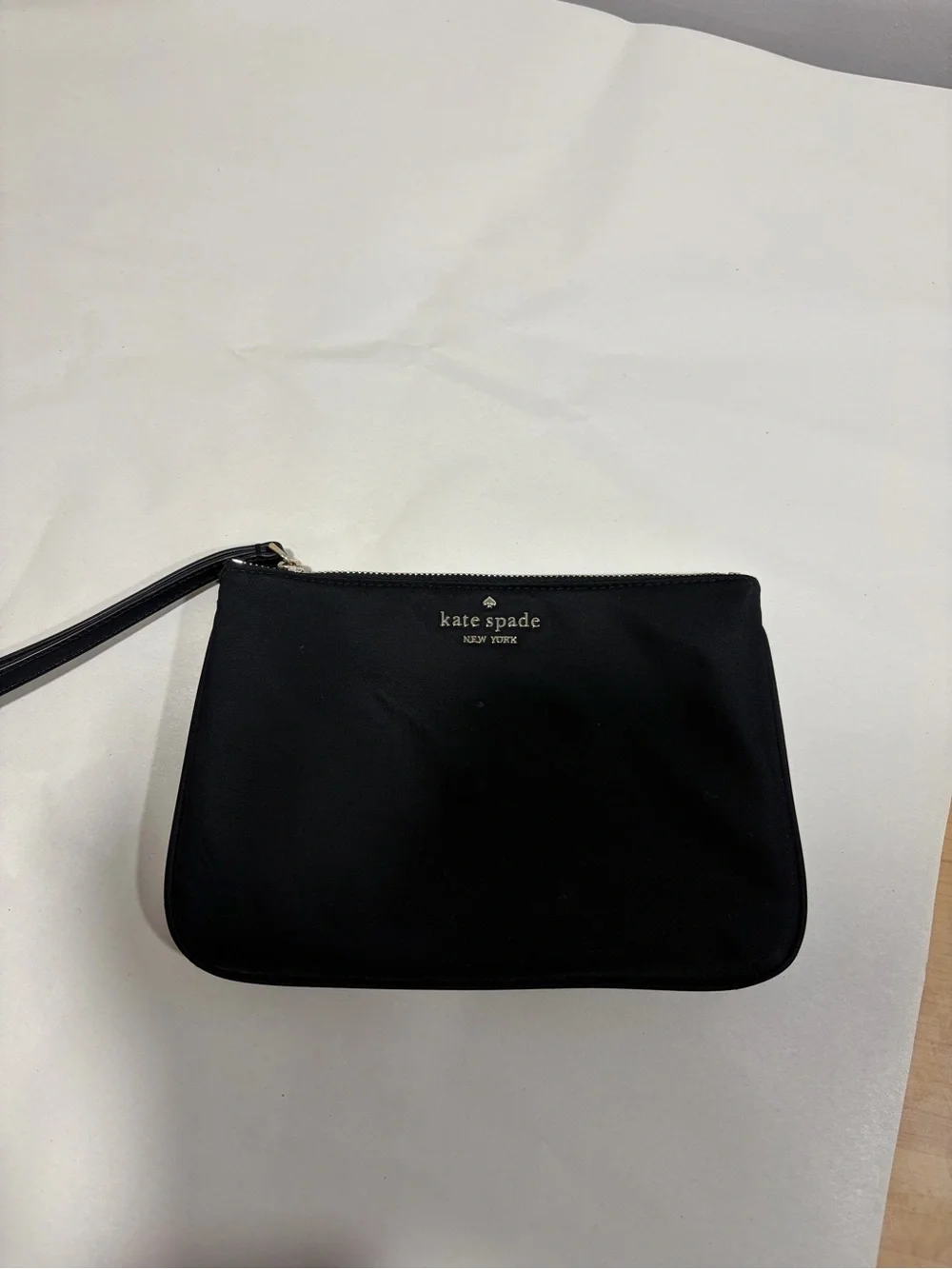kate spade Black Nylon Wristlet Clutch with Gold Logo